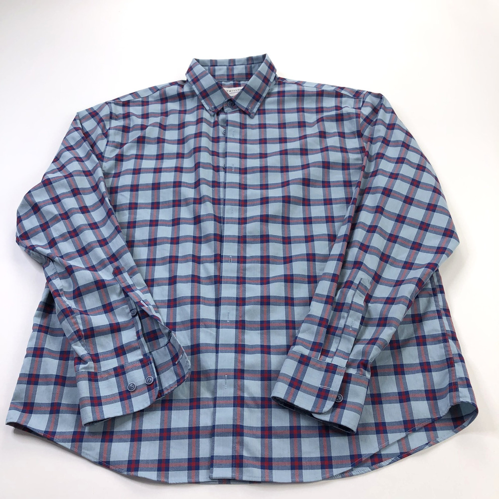 Twillory Untuckable 17.5/36.5 Stretch Button Long Sleeve Plaid Shirt Blue MINT